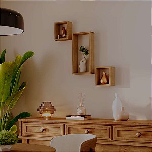 Conjunto 3 Nichos Decorativos Modulares Carvalho Quarto Sala