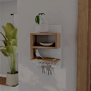 Porta Chaves Dublin de Parede com 6 pinos Branco e Freijo