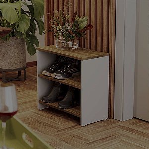 Sapateira Simples Branca com Freijó para Quarto Sala
