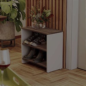Sapateira Simples Branca com Nogal para Quarto Sala