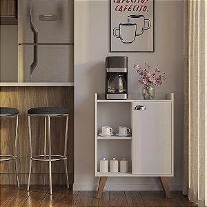 Aparador Caffe Organizador Mumbai Branco com Puxador Cromado