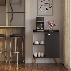 Aparador Caffe Organizador Mumbai Preto com Puxador Cromado