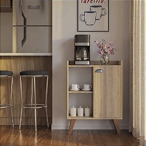 Aparador Caffe Organizador Mumbai Carvalho com Puxador Cinza Fosco