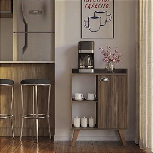 Aparador Caffe Organizador Mumbai Nogal com Puxador Cromado