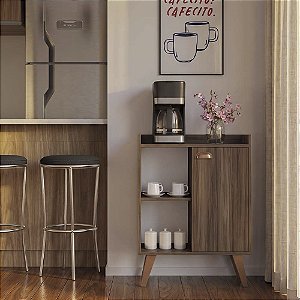 Aparador Caffe Organizador Mumbai Nogal com Puxador Rose Gold