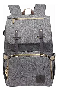 Mochila De Maternidade Ayane Cinza Laço Bebê