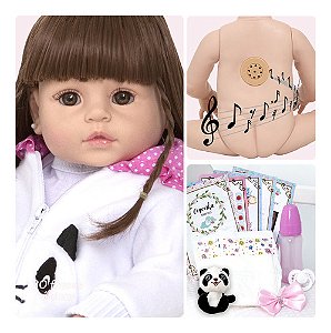 Boneca Reborn Realista Pandinha Enxoval Completo 30 Frases