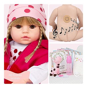 Boneca Reborn Realista Girafinha Loira Com Itens 30 Frases