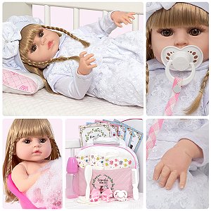 Boneca Bebê Reborn  Loira Com Lindo Conjunto Renda Branco