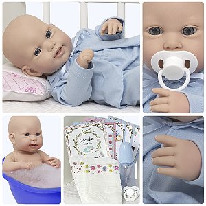 Bebê Boneco Reborn Luca Menino Pagão Azul Com Itens