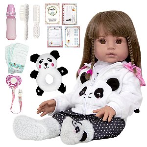 Bebe Reborn Siliconado Realista Pandinha Com Acessórios