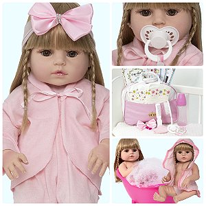 Boneca Bebê Reborn Menina Loira Princesa Realista + 20 Itens