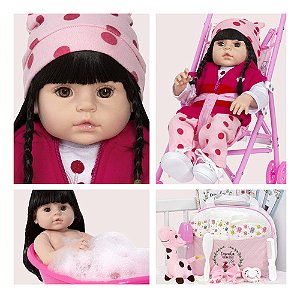 Boneca Reborn Girafinha Morena Com Bolsa Acessórios Carrinho
