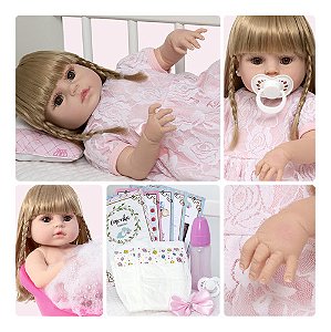 Boneca Reborn Loira Realista Corpo De Vinil 46cm + Itens