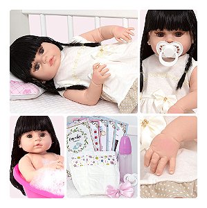 Boneca Reborn Realista Menina Morena Corpo De Vinil 13 Itens