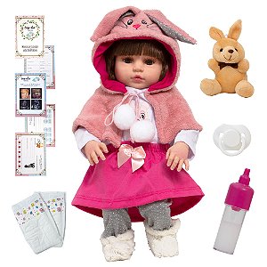 Boneca Reborn Realista Menina Coelhinha Enxoval 12 Itens