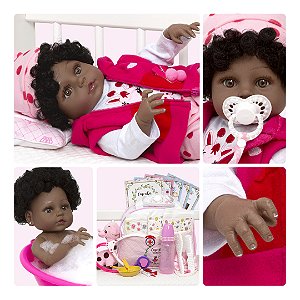 Boneca Reborn Realista Girafinha Negra Enxoval Luxo 24 Itens