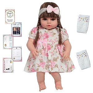 Boneca Reborn Bebê Realista Grande Com Vestido Florido