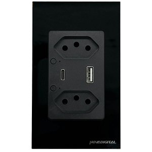 Tomada 2x4 WiFi 2 BR + USB+USB-C Preto NovaDigital S2C-USB-C