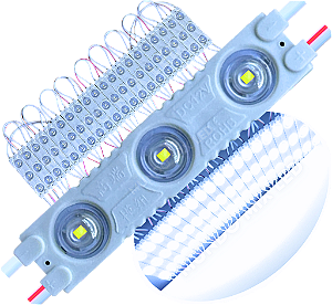 Módulo LED 7030 1,7W 3-LEDs COREANO Branco Frio 7000k 12V IP67 Lente 175º Injetado P/ Letras Caixa