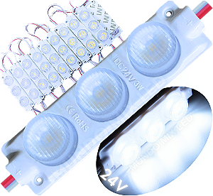 Módulo LED Mega Lente 3030 3W 24V 3-LEDs Branco FRIO 8000k IP67 24Volts 60º Injetado Para Letreiros Super Leds