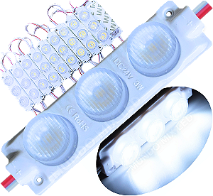 Módulo LED Mega Lente 3030 3W 12V 3-LEDs Branco FRIO 8000K IP67 12Volts 60º Injetado Para Letreiros Super Leds