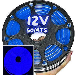 Mangueira Neon LED 12V 50MTS 6X12mm Azul Royal 12w/mt Flexível 12volts