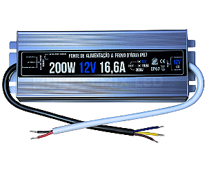 Fonte Blindada 200W 12V 16,6A IP67 Prova Dagua 110V-220V Alimentação P/ Leds Cftv