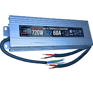 Fonte Blindada 720W 12V 60A AC-220V IP67 Prova Dagua Alimentação 700W P/ Leds Cftv