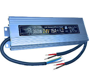 Fonte Blindada 360W 15A 24V Ip67 Prova Dagua 110V-220V Alimentação P/ Leds Cftv