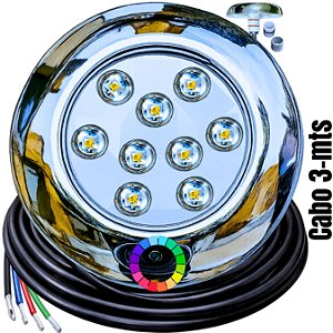 Luminária P/ Piscinas 12W LUZ RGB 12V IP68 80mm 3-IN1 1/2 3/4 Premium A Prova D’água 9w Aço Inox iluminação Super LED