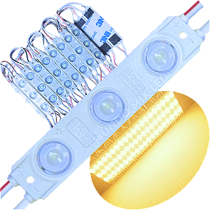 módulo led Injetado 6013 1,5w 3-led branco quente 3000k 6cm 12v prova dágua ip67 lente 160º