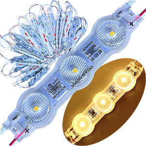 Módulo De LED (( ULTRASONIC )) 7920 2W 3.000K IP68 3-LEDs 7cm 12V C/ Lente 175º Injetado BRANCO QUENTE 3000k Auto Brilho P/ Letras Caixa Luminosos IP68