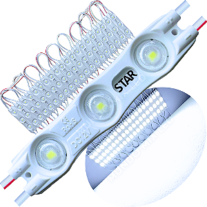 Módulo LED Injetado ( STAR ) 6014 1,5W 3-LED Branco Frio 8000k 6cm 12v Prova Dágua ip67 Lente 170º