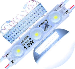 Módulo LED 2835 AC-220V 1,5W Branco Frio 8000K 3-Leds ip67 Direto Na Energia Injetado Lente 170º 220V P/ Luminosos