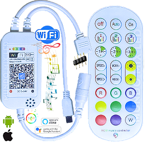 Controlador RGB WIFI MUSICAL 01 Plug C/ MIC. APP MAGIC HOME Inteligente Google Alexa P/ LEDS Analógico 12V-24V