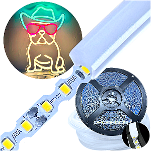 Neon Segunda Geração Flex + Fita Led 6mm Branco Quente 3000K Dobrável 12v 10w/mt 120led/mt Alto Brilho
