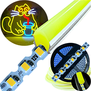 Neon Segunda Geração Flex + Fita Led 6mm Amarelo Limão Dobrável 12v 10w/mt 120led/mt Alto Brilho