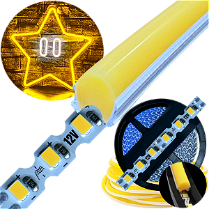Neon Segunda Geração Flex + Fita Led 6mm Amarelo Âmbar Dobrável 12v 10w/mt 120led/mt Alto Brilho