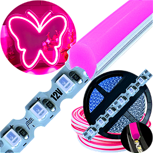 Neon Segunda Geração Flex + Fita Led 6mm Rosa Pink Dobrável 12v 10w/mt 120led/mt Alto Brilho