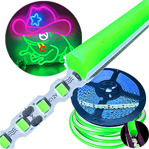 Neon Segunda Geração Flex + Fita Led 6mm Verde Puro Dobrável 12v 10w/mt 120led/mt Alto Brilho