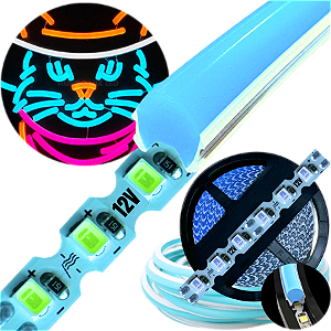 Neon Segunda Geração Flex + Fita Led 6mm Azul Ciano Dobrável 12v 10w/mt 120led/mt Alto Brilho