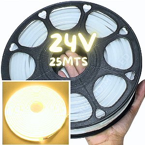 Rolos Com 25mts Mangueira Neon LED 24V 6X12mm Branco Quente 12W /mt Flexível 24volts