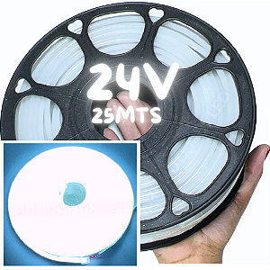 Rolos Com 25mts Mangueira Neon LED 24V 6X12mm Branco Frio 8000k 12w/mt Flexível 24volts