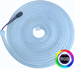 Mangueira NEON LED RGB 12V 5MTS 6X12MM RGB COLORIDO 12W/M Rolos C/ 5 Metros Flexível Alto Brilho Corte 2,5cm 12volts