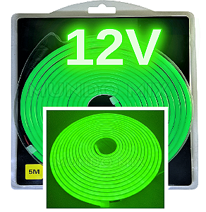 Mangueira Neon LED 12V 5mts 6X12mm Verde 12w/mt Flexível Corte 2,5cm 12volts