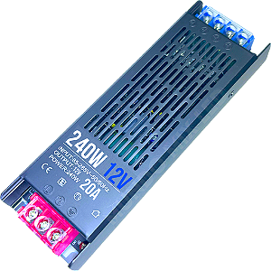 Fonte Slim 240W 20A 12v Metálica Fina Chaveada Alimentação 110v 220v P/ Cftv Leds