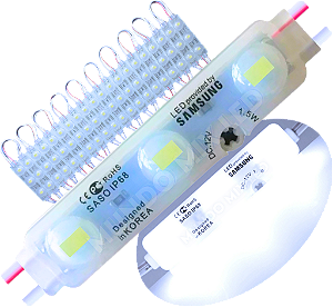 Módulo Led 5830 Chip Samsung Coreano 170º IP68 Branco Frio 8000k 3-led 12v 7cm injetado lente