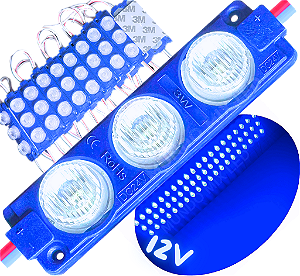 Módulo LED Mega Lente 3030 3W 12V 3-LEDs AZUL Royal IP67 12Volts 60º Injetado Para Letreiros Super Leds