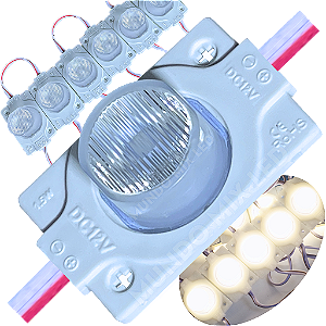 Módulo LED Mega Lente 3030 1.5W 12V 1-LED Branco Morno 4000k IP67 12Volts 60º Injetado Para Letreiros Super Leds